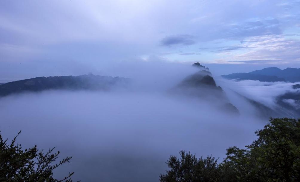 蒲妍如)5月3日清晨,天府旅游名县剑阁县剑门关再现云山雾绕美景奇观